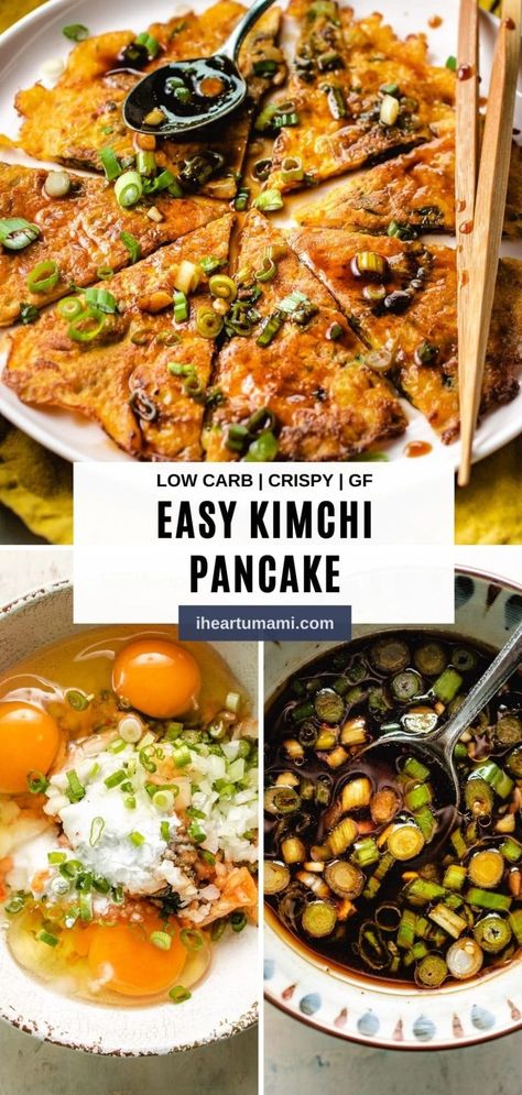 Healthy Korean Recipes Low Carb, Kimchi And Eggs, Kimchi Appetizer, Kimchijeon Recipe, Pancake Sauce, Paleo Staples, Kimchi Pancake Recipe, Korean Pancake Recipe, Asian Sides