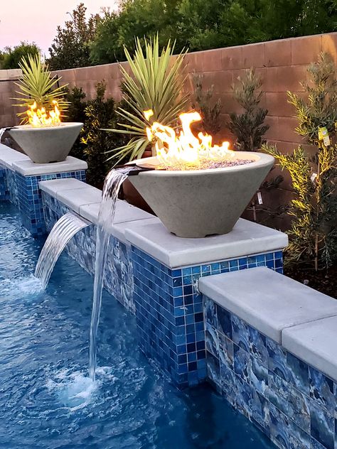 Pool Water Features, Fire And Water, Pool Waterfall, Fire Water, Gas Fire, Inspire Me Home Decor, Fire Features, Backyard Pool Designs, Swimming Pools Backyard