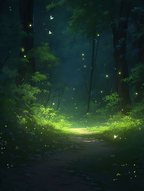 Fantasy Forest Aesthetic Art, Magical Background Landscape, Colorful Forest Aesthetic, Forest Scene Painting, Enchanted Forest Concept Art, Digital Forest Art, Forest At Night Art, Night Forest Photography, Forest Magic Aesthetic