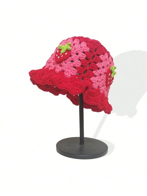 1pc Women's Crochet Strawberry Pattern Fisherman Hat Suitable For Daily Wear | SHEIN USA