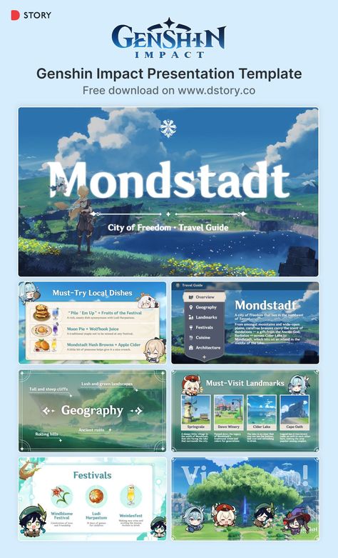 Genshin Impact: Mondstadt - PowerPoint Presentation Template. A beautiful and elegant template with a Mondstadt theme, perfect for creating presentations about the Genshin Impact Presentation Template, Genshin Impact Slide Template, Genshin Impact Notion Template, Genshin Impact Regions, Cool Ppt Template, Genshin Impact Graphic Design, Genshin Impact Powerpoint Template, Genshin Powerpoint Template, Genshin Powerpoint