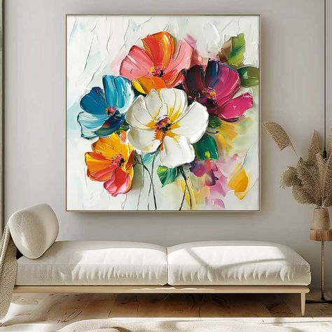 Canvas Painting For Hall Living Rooms, Flower Paintings Acrylic, Acrylic Painting Ideas Flowers, Flowers To Paint, Multiple Canvas Paintings, Abstract Flower Paintings, Nature Paintings Acrylic, Acrylic Painting Inspiration, Flower Canvas Art