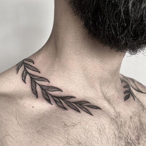 Laurel Tattoo Men, Snake Collar Bone Tattoo, Ramos Tattoo, Laurel Tattoo, Laurel Wreath Tattoo, Collar Bone Tattoo For Men, Wing Tattoo Men, Wreath Tattoo, Traditional Tattoo Flowers