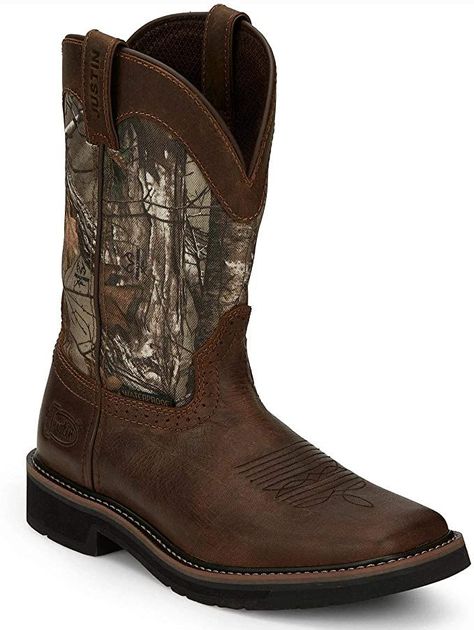 Justin Original Workboots Mens Trekker Camo 11 Inch Waterproof Soft Toe Work Work Safety Shoes Casual - Brown - Size 12 D Outfit Cowboy, Pull On Work Boots, Justin Boots Men, Western Work, Bee Jewelry, Work Boots Men, Realtree Camo, Justin Boots, Work Boot