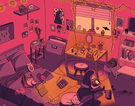 "Dream of staying inside for a lazy day with this original illustration. Enjoy the coziness of wrapping up in a blanket with your pets, and doing nothing but gaming and relaxing for the day.  This is the perfect birthday gift for the gamer in your life. Whether you're an avid gamer, or enjoy more slow-paced, day-in-the-life games, your friends will love this print as a gift! Perfect for a gaming room, a dorm room, or your bedroom.  * This is a DIGITAL FILE, not a physical print. You will not rec Gamer Bedroom Artwork, Cool Gaming Rooms Artwork, Gamer Bedroom Blankets, Room Aesthetic Illustration, Cozy Gaming Illustration, Gaming Room Illustration, Digital Art Set Up Desk, Dorm Illustration, Bedroom Illustration Art