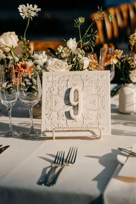 Gatsby White 8" x 8" Tin Look Wall … curated on LTK Spanish Theme Wedding Decor, Mexican Table Numbers, Spanish Colonial Wedding, Spanish Wedding Decor, Tile Table Numbers, Spanish Tile Wedding, Italian Themed Wedding, Spanish Themed Weddings, Spanish Inspired Wedding