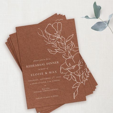 white ink on sepia: a little rich, a little modern, 100% yes.  #weddingdetails #weddingpaper #weddinginvitations #rehearsaldinnerinvitations #rehearsaldinnerideas #weddinginvites #calligraphy #moderncalligraphy #dailydoseofpaper #weddingideas #weddingplanning #weddinginspiration #organicwedding #meaningfulwedding #bohobride #bohowedding #fineartwedding #luxurywedding #destinationwedding #weddingstationery #stationery #whiteink #organicweddings #modernwedding #modernbride #minimialistbride Terracotta Wedding Stationery, Boho Calligraphy, Wedding Invitation Layout, Field Party, Brown Wedding Invitations, Unique Wedding Cards, Chic Invitation, Cowgirl Wedding, Minimalist Wedding Invitation