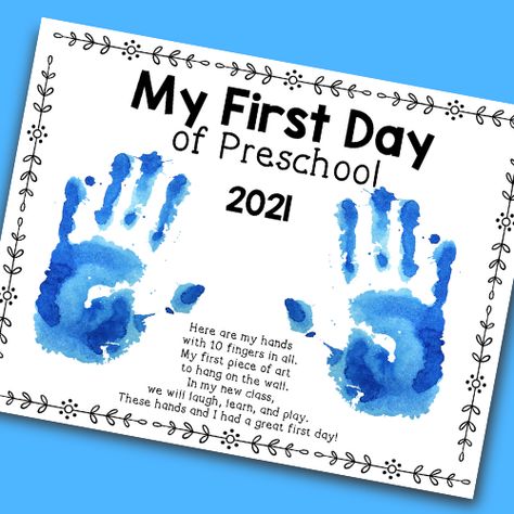 Welcome To Preschool Art Activities, Watch Me Grow Preschool Craft, First Day Of Childcare Craft, Beginning Of School Handprint Craft, First Day Of School Handprint Poem Free Printable, Preschool 1st Week Of School Activities, Preschool Monthly Portfolio Ideas, Handprint First Day Of School, Student Of The Week Preschool