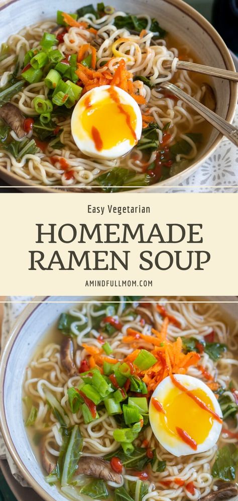 Homemade Ramen Soup, Easy Ramen Noodle Recipes, Vegetarian Ramen Recipe, Ramen Noodle Recipes Soup, Japanese Flavors, Homemade Ramen Noodles, Ramen Soup Recipes, Ramen Dinner, Healthy Ramen