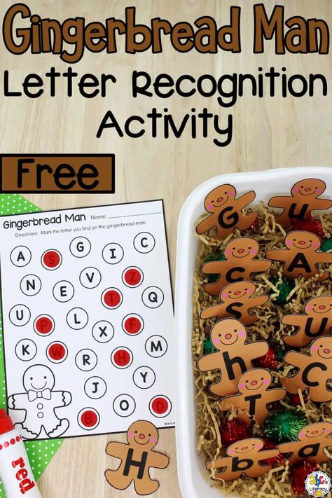 This Gingerbread Man Alphabet Sensory Bin is a hands-on letter recognition activity and fun way to add more sensory play into your day. Gingerbread Preschool Activities, Gingerbread Sensory, Gingerbread Literacy, Gingerbread Preschool, Alphabet Sensory Bin, Gingerbread Man Preschool, Gingerbread Man Unit, Gingerbread Man Crafts, Gingerbread Unit