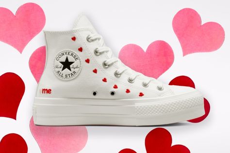 Valentines Converse, Converse Run Star Hike, Converse Run Star, Diy Valentines Crafts, Sneaker Release, Embroidered Heart, Valentine Day Crafts, Valentines Nails, Valentine Crafts