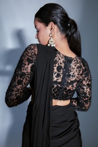 Net Black Blouse Designs For Saree, Black Net Blouse Design, Net Saree Blouse Designs Party Wear, Black Saree Blouse Party Wear, Black Blouse Designs For Saree, Designer Black Blouse, Black Designer Blouse, Black Net Blouse, Black Saree Designs