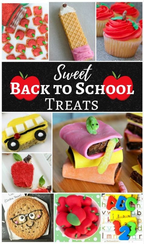 Sweet Back to School Treats - apple frosted cupcake, bus rice krispie treat, bookworm brownies, pencil wafer treats, Oreo apples, and more! #backtoschoo #backtoschooltreats #apple #school #bookworm #brownies #ricekrispietreats #cupcakes Back To School Treats, Merry Monday, Snack Mixes, Teacher Treats, School Breakfast, Classroom Treats, Edible Crafts, Back To School Night, Back To School Party