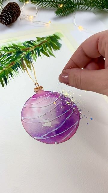 Watercolour Christmas Baubles, Christmas Bauble Painting, Watercolor Christmas Ornaments, Watercolor Ornaments, Christmas Decorations Diy Crafts, Watercolour Christmas, Cute Christmas Cards, Creative Bookmarks, Christmas Card Art