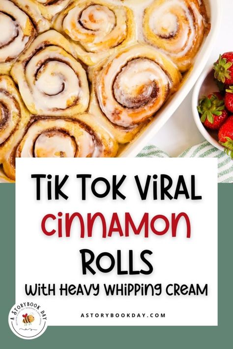 Things To Make With Heavy Whipping Cream, Recipes Using Heavy Whipping Cream, Heavy Whipping Cream Recipes, Tik Tok Cinnamon Rolls, Grands Cinnamon Rolls, Cinnamon Rolls With Heavy Cream, Pillsbury Cinnamon Roll Recipes, Rolls Baking, Pillsbury Cinnamon Rolls