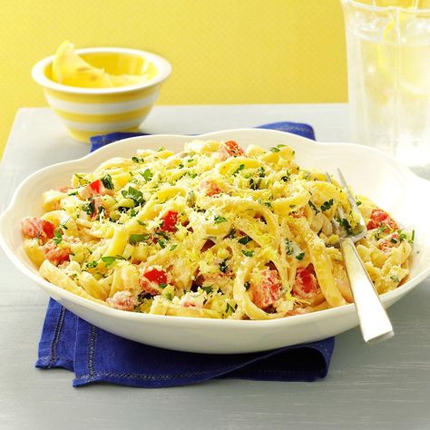 Lemon-Garlic Cream Fettuccine Lemon Capellini Pasta, Lemon Capellini, Capellini Pasta, Anne Miller, Fettuccine Recipes, Lemon Garlic Sauce, Coconut Lime Chicken, Citrus Recipes, Vegetarian Pasta Recipes