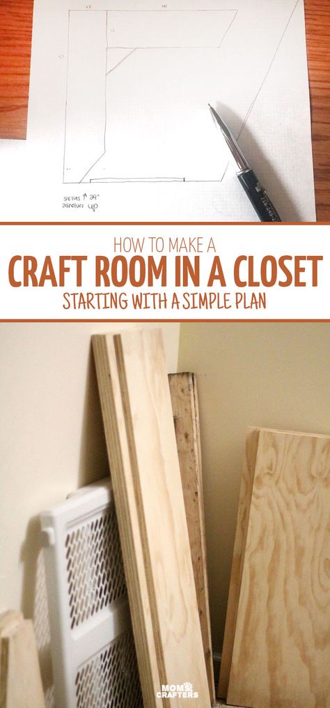 Organizing A Craft Closet, Diy Closet Craft Room, Craft Room Closet Organization Ideas, Built In Craft Closet, Sewing Room Closet Ideas, Diy Craft Closet Ideas, Sewing Room In A Closet, Narrow Craft Room Ideas, Diy Art Closet