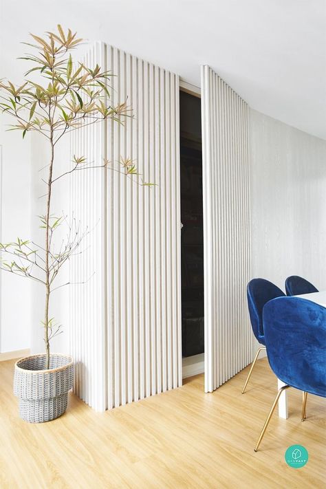 Renovation Journey: Contemporary Calm | Qanvast Slatted Wall Dining Room, Additional Storage Ideas, Rambler Renovation, Garderobeløsning Gang, Dold Dörr, Moving Wall, Hidden Doors In Walls, تصميم داخلي فاخر, Interior Design Per La Casa