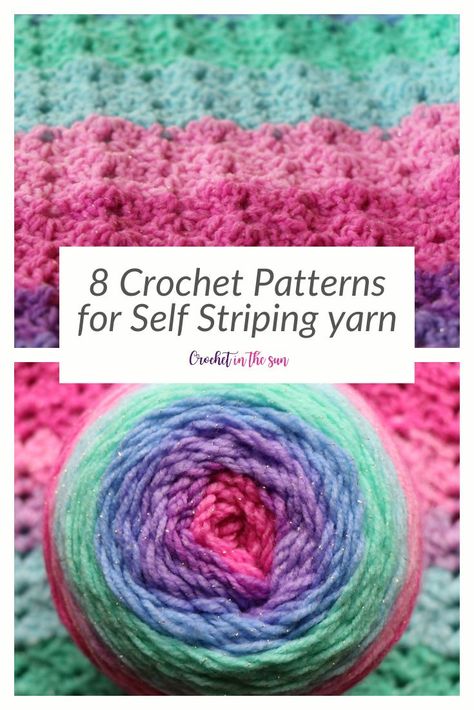 Crochet Blanket Variegated Yarn, Caron Cake Crochet Patterns, Cake Crochet, Self Striping Yarn, Crochet Cake, Mandala Yarn, Yarn Patterns, Sparkle Yarn, Ombre Yarn