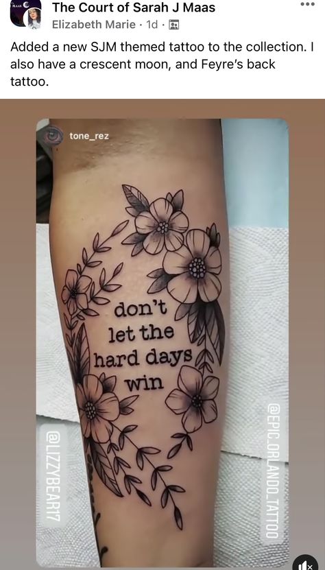 Favorite Things Tattoo Sleeve, Tattoo Ideas New Beginnings, Bookish Best Friend Tattoos, Bookish Thigh Tattoo, Floral Arm Sleeve Tattoos For Women, Sarah Maas Tattoo, Acotar Tattoo Ideas Nesta, Stronger Than Before Tattoo, Only You Can Decide What Breaks You Tattoo