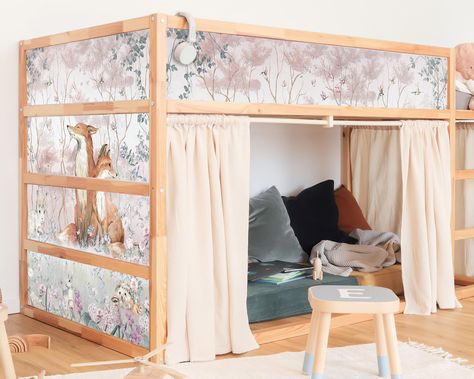 Watercolor Pink Forest IKEA Kura Bed Decal, Woodland Animals, Ikea bunk bed sticker, Peel&Stick Vinyl, Removable Decal, Fairytale, Landscape by POSTERCOM on Etsy Fairytale Landscape, Ikea Bunk Bed, 4 Bunk Beds, Ikea Kura Bed, Kura Bed, Ikea Kura, Pink Forest, Universal Standard, Big Girl Rooms