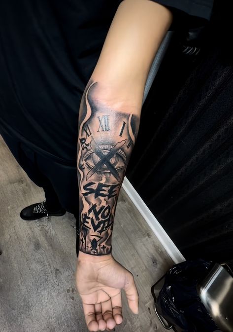 Half Sleeve Tattoo Designs For Men, Fore Arm Tattoo Men Half Sleeves Design, Rare Forearm Tattoos Men, Men Matching Tattoos, Cloud Tattoo Sleeve For Men, Tough Tattoos For Men, Vertical Forearm Tattoo, One Piece Hand Tattoo, Fore Arm Tattoo Man