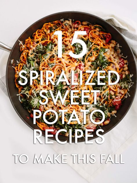 15 Spiralized Sweet Potato Recipes To Make This Fall - Inspiralized Spiralized Sweet Potato Recipes, Sweet Potato Spiralizer Recipes, Spiral Recipes, Inspiralized Recipes, Recipes Sweet Potato, Spiralized Recipes, Sweet Potato Rice, Spiralized Sweet Potato, Potato Noodles