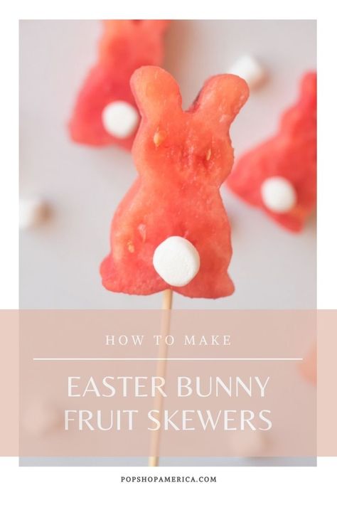 Easter Fruit Skewers Ideas, Bunny Cheese Sticks, Easter Bunny Fruit Platter, Easter Fruit Kabobs, Toddler Easter Party, Bunny Watermelon, Fruit Kabobs Display, Fruit Bunny, Watermelon Skewers