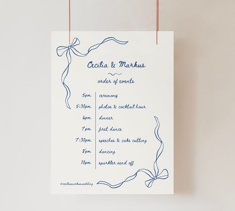 ORDER OF EVENTS - Reception Signage Hand-drawn Bow, Printable Wedding Timeline, Editable Custom Sign, Canva Template, Welcome Sign Wedding Signage List, Order Of Events Wedding Sign, Bow Border, Bow Printable, Order Of Events Sign, Wedding Timeline Sign, Party Timeline, Wedding Reception Signage, Reception Signage