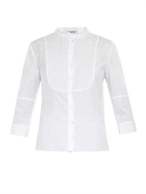 NINA RICCI Pintuck pleated bib-front cotton shirt Pintuck Shirt, Crisp White Shirt, Pin Tucks, White Shirt, Cotton Shirt, White, Clothes, Design