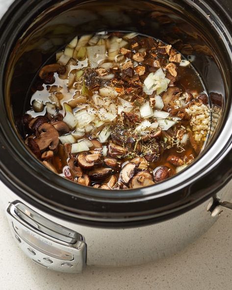 Slow Cooker Cream of Mushroom Soup | Kitchn Mushroom Soup Crockpot, Soup Quick, Paleo Soups, Cold Soups, Recipes Slow Cooker, Comfort Soup Recipes, Fit Foods, Creamy Mushroom Soup, Vegetarian Comfort Food