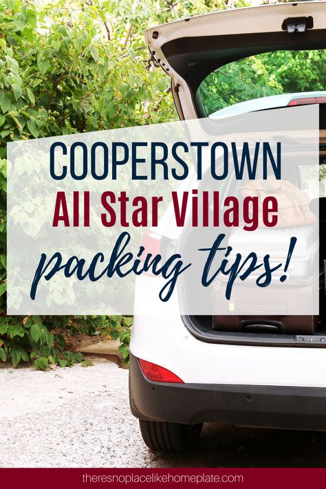 Cooperstown Dreams Park Packing List, Cooperstown All Star Village Tips, Cooperstown Pins Ideas, Baseball Tournament Packing List, Cooperstown Packing List, Travel Baseball Mom, Cooperstown All Star Village, Cooperstown Dreams Park, Baseball Things