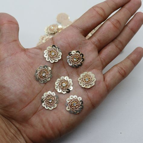 Pack of 10 3/4Inch Light Golden Sequin Rhinestone Zardosi Sew On Embroidered Appliques | Embellishing Accessories Blouses DIY Small Patch https://etsy.me/3yrbncd #sewing #sewonappliques #zardosiapplique #craftingappliques #embellishapplique #decorativeapplique #decora Small Embroidery Designs, Blouse Neck Models, Outfits Traditional, Flower Templates Printable Free, Flower Templates Printable, Applique Blouse, Simple Hand Embroidery Patterns, Frida Art, Embellished Belt