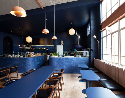 5 Restaurants That Take Tonal Design to the Next Level Ruang Studio Musik, Japanese Restaurant Design, Blue Cafe, Architecture Restaurant, Marble Bar, Sydney Restaurants, London Interior, Cafe Interior Design, Minimalism Interior