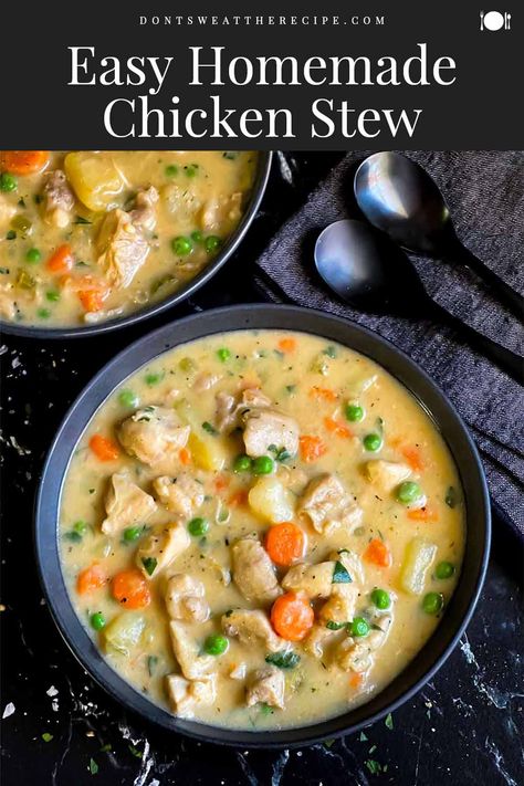 Savor this Easy Homemade Chicken Stew, a one-pot delight packed with tender chicken, hearty vegetables, and rich flavors, perfect for any family meal. Chicken Stew Soup Recipes, Stovetop Chicken Stew, Easy Chicken Stew Simple, Chicken Stew With Leftover Chicken, Chicken Rice Stew Recipe, Chicken Stew Recipe Easy Crockpot, Chicken Rice Stew, Chicken Stew In Dutch Oven, Chicken Stew Crockpot Easy