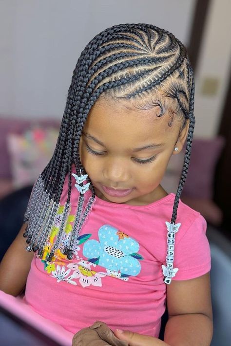 Trending Kids Hairstyles, Kiddie Braids With Beads, Girl Braids Hairstyles Kids Black Little, Little Black Girls Braided Hairstyles For Kids With Beads, Kids Braids With Beads Natural Hair, Braids And Beads Kids, Kids Hairstyles Black Braids With Beads, Cute Hairstyles With Beads, Fulani Braids For Kids