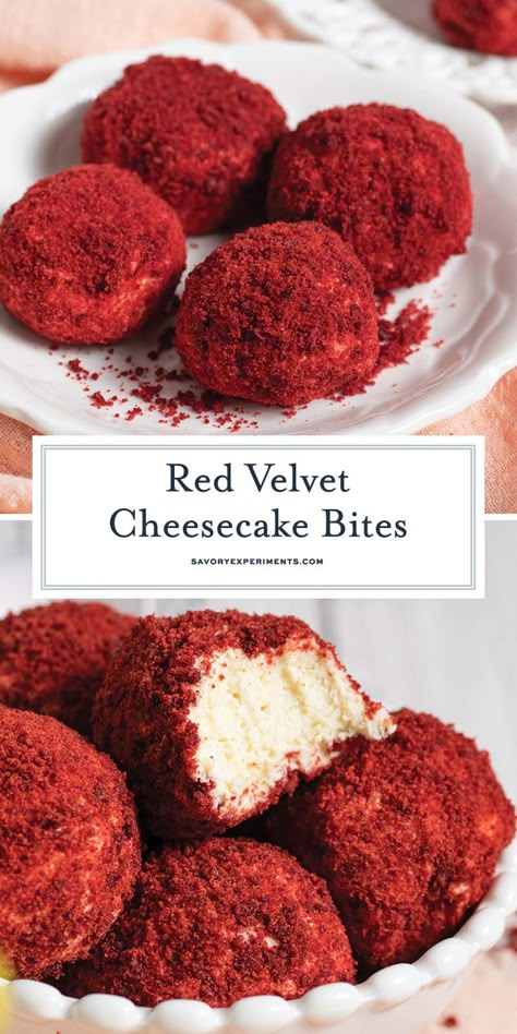 Red Velvet Cheesecake Bites, Cheesecake Bites Recipe, Velvet Cheesecake, Red Velvet Cheesecake, Cheesecake Bites, Easy Baking Recipes Desserts, Sweet Snacks Recipes, Delicious Snacks Recipes, Fun Baking Recipes