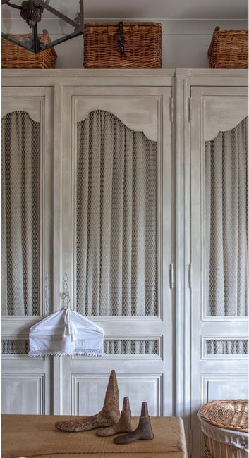 Her Closet Bedroom Wardrobe With Glass Door, French Wardrobe Doors, Fabric Doors For Closet, Fabric Panels For Closet Doors, Victorian Closet Doors, Door To Walk In Closet, Fabric Cabinet Door, Fabric Cabinet Doors, Fabric Wardrobe Doors