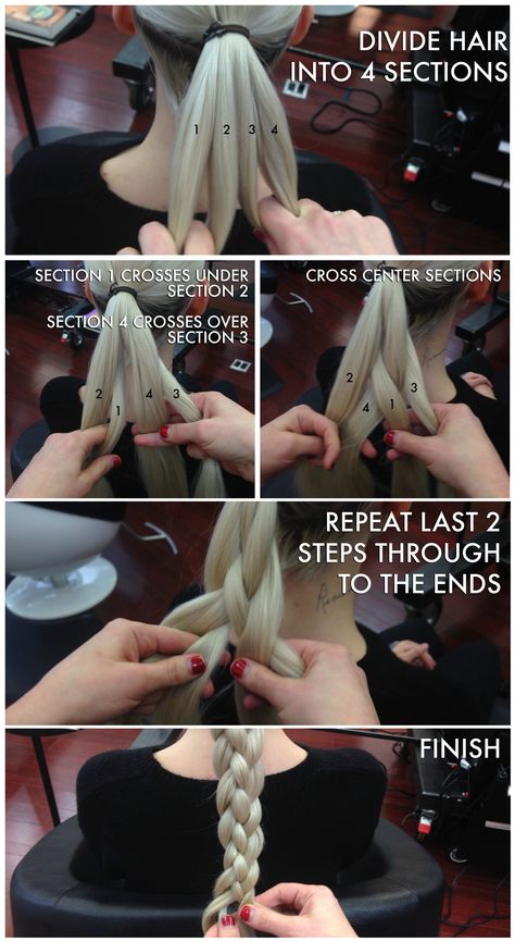 3 Strand Braid Tutorial, Normal Braid Tutorial, 4 Strain Braid, How To Four Strand Braid, Four Strands Braid, Four Stranded Braid, Lord Of The Rings Hairstyles Braids, How To Four Strand Braid Tutorials, How To 4 Strand Braid