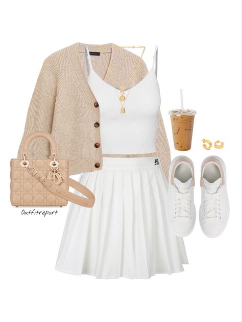 http://liketk.it/3crL3 #tennisskirt #skirt #whiteoutfit #whiteinspo #cardiganoutfit#cardigan Cardigan Outfit, Causual Outfits, Swaggy Outfits, Looks Chic, Kpop Fashion Outfits, Teenage Fashion Outfits, Tennis Skirt, Kpop Outfits, Kpop Fashion