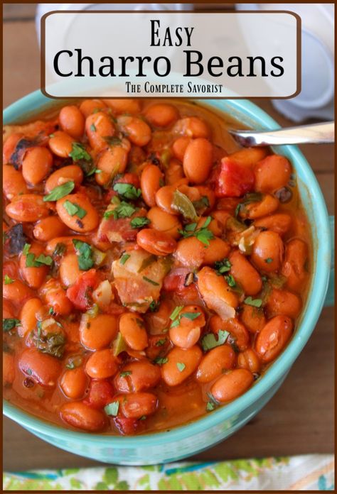 Authentic Mexican Beans, Easy Charro Beans, Mexican Beans Recipe, Mexican Beans, Charro Beans, Bean Recipe, Bacon Tomato, Canned Beans, Tex Mex Recipes