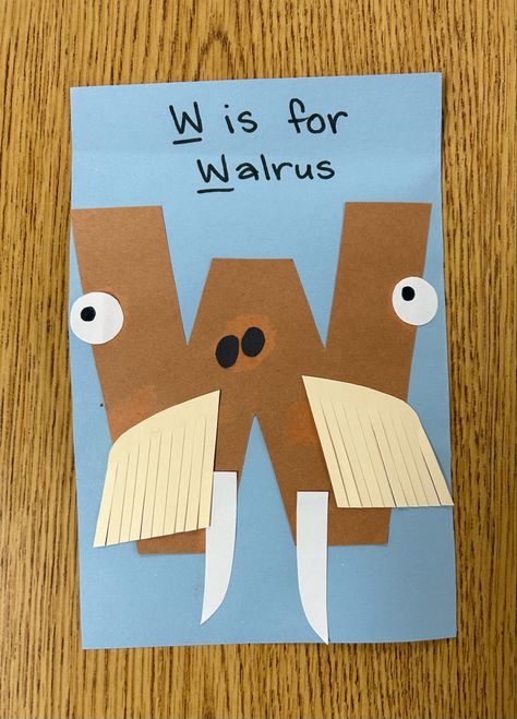 Letter w craft for preschool, letter w, w is for walrus, craft, preschool W For Walrus Craft, Letter W Art Preschool, W Letter Craft, Walrus Art Preschool, W Activity For Preschool, Preschool Letter W Crafts, W Crafts For Toddlers, Letter W Preschool Crafts, W Preschool Activities