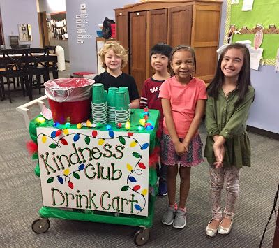 These superheroes from their school's Kindness Club are service their teachers from the Drink Cart! Kindness Club Middle School, Kindness Cart For Teachers, Kindness Squad Ideas, Kindness Club Activities, Kindness Club Ideas, Treat Cart For Teachers, Kindness Club For Elementary, School Clubs Ideas, Kindness Cart