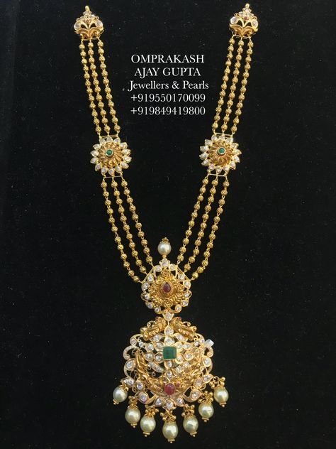 Omprakash Jewellers, Long Haram, Beautiful Gold Necklaces, Fancy Blouse, Antique Jewelry Indian, Bride Jewelry, Antique Gold Jewelry, Gold Bride Jewelry, Beads Jewellery