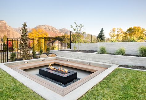 Gas Fire Pits - Contemporary - Patio - Salt Lake City - by Decorative Landscaping | Houzz Sunken Fire Pit, New Patio Ideas, Sunken Patio, Sunken Fire Pits, Patio Pictures, Backyard Seating Area, Outdoor Fire Pit Table, Contemporary Patio, Backyard Seating