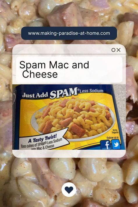 https://making-paradise-at-home.com/spam-mac-and-cheese/ Looking for a fun and delicious way to spice up your go-to mac and cheese recipe? This mouth-watering twist on your favorite comfort food is packed with savory goodness and will leave you craving more. Read on to discover how you can elevate your mac and cheese game with this delectable dish. #EasyWeekdayDinner #SpamMacandCheese #CheesyGoodness #FriedSpam #makingparadiseathome Spam And Mac And Cheese Recipe, Spam Mac And Cheese, Fried Spam, Easy Weekday Dinners, Cheese Game, Canned Meat, Inexpensive Meals, Weekday Meals, Mac And Cheese Recipe