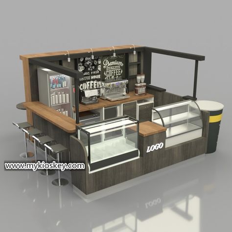 Luxury coffee kiosk with bar counter design in mall for sale Coffee Kiosk Design, Food Kiosk Design, Rustic Coffee Shop, Bakery Shop Interior, Coffee Kiosk, Coffee Shop Counter, Small Restaurant Design, Bar Counter Design, Bakery Shop Design