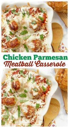 Chicken Parmesan Meatball Casserole is an easy, comfort food dinner. Your family will love these tasty chicken meatballs, layered with pasta and cheese! Parmesan Meatball Casserole, Chicken Parm Meatballs, Baked Chicken Parm, Meatball Casserole Recipe, Meatball Dishes, Chicken Parmesan Meatballs, Meatball Casserole, Parmesan Meatballs, Easy Chicken Parmesan