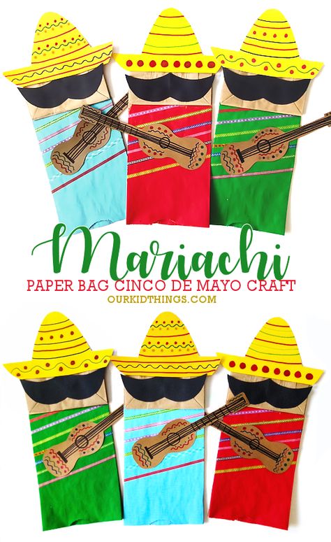 Paper Bag Mariachi Craft Fiesta Arts And Crafts, Mexico Art Projects For Kids, Mexico Crafts For Kids, Around The World Crafts For Kids, Hispanic Heritage Month Crafts, Mexico Crafts, Hispanic Heritage Month Activities, Global Studies, Just Got Married