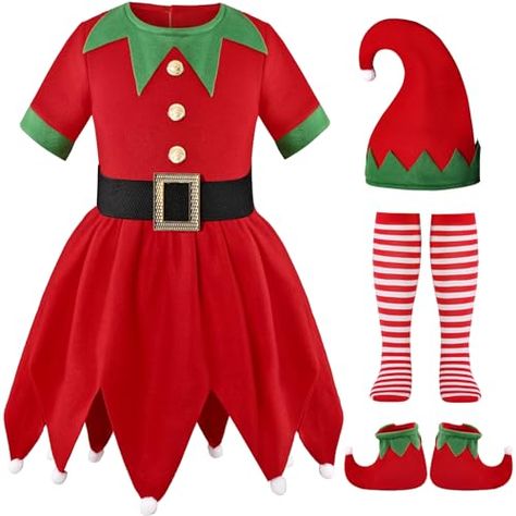 Elf Costume For Kids, Kids Elf Costume, Girl Elf Costume, Santa's Helper Costume, Elf Costumes, Christmas Elf Costume, 1 Piece Dress, Elf Dress, Fancy Christmas